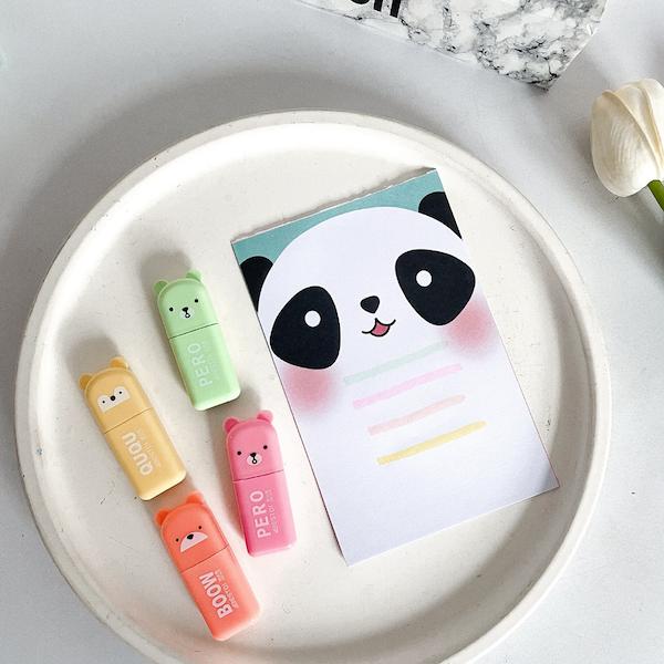 هایلایتر پاستلی تدی ۴ رنگ، بدون رد دادن پشت کاغذ، مناسب بولت ژورنال و دفتر تحریر