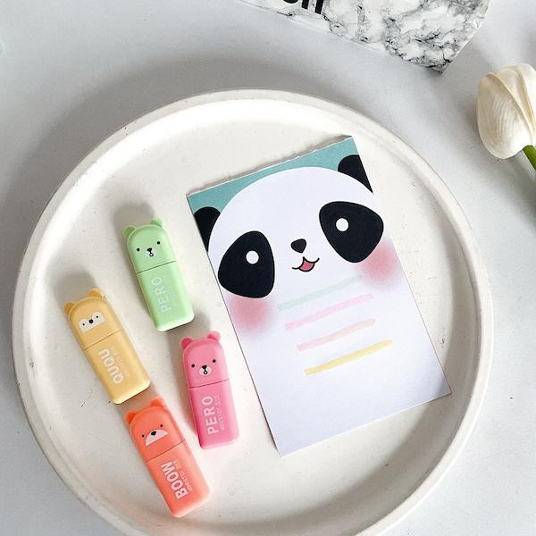 هایلایتر پاستلی تدی ۴ رنگ، بدون رد دادن پشت کاغذ، مناسب بولت ژورنال و دفتر تحریر